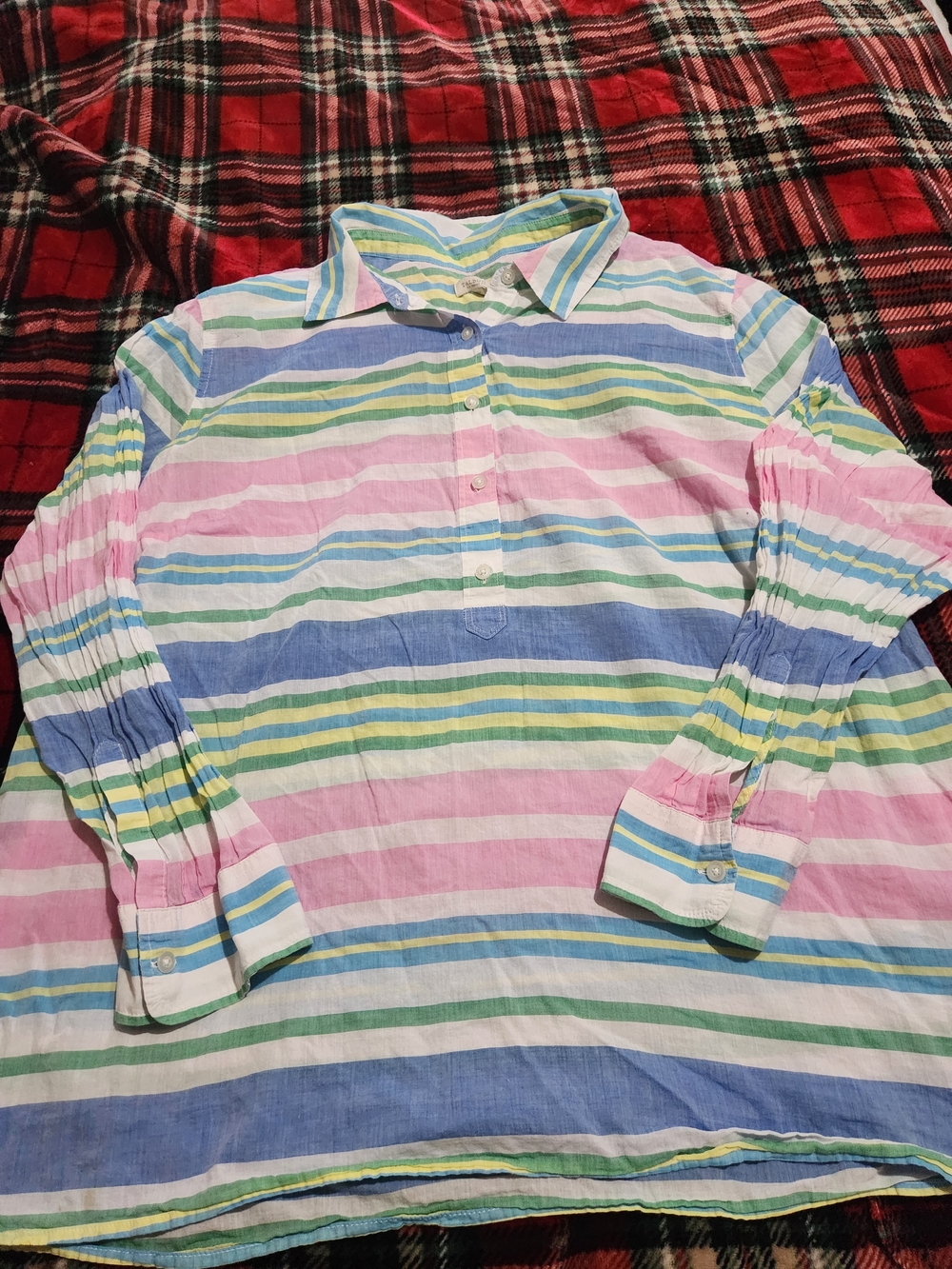 Talbots %100 Cotton Pastel Multi Striped Long Sleeve Popover Tunic